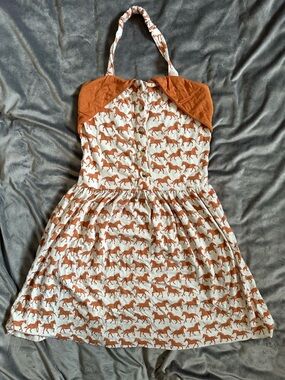 Kate Quinn Cream and Rust Horse-Print Halter Dress, Cowgirl Chic